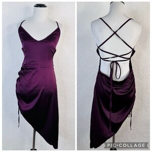 Pretty Little Things Sz 10 Burgundy Maroon Strappy Satin Mini Dress Open Back